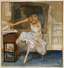 Model Sitting Franz von Bayros 1907 Belle Époque Sensual  Theatrical Print