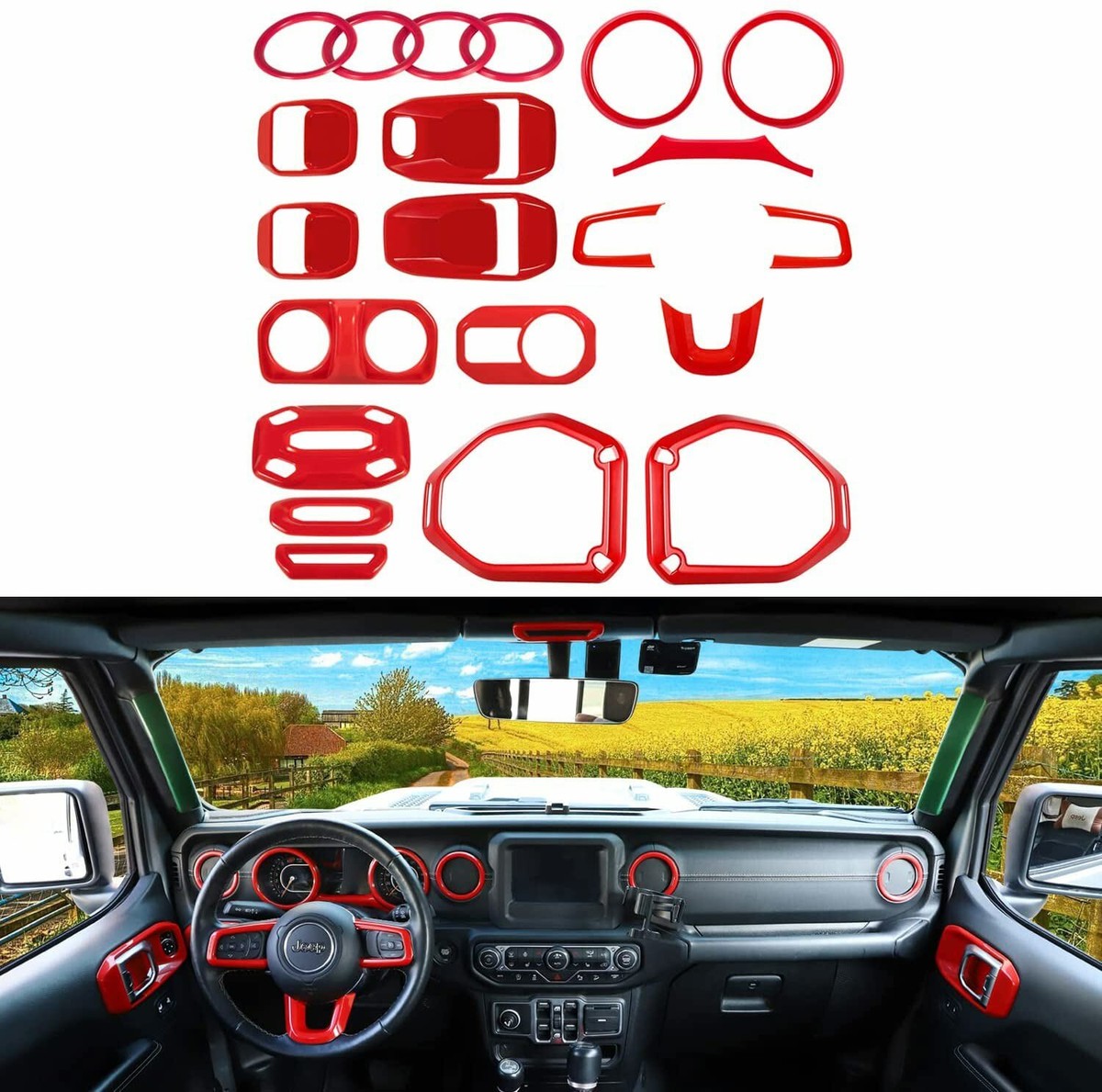 SHINEKA Red Interior Trim Kit For Jeep Wrangler JL & Gladiator JT 2024 – Gloss Finish