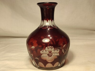 Czech Bohemian Decanter Crystal Ruby Cut to Clear 6'' Vintage No Stopper