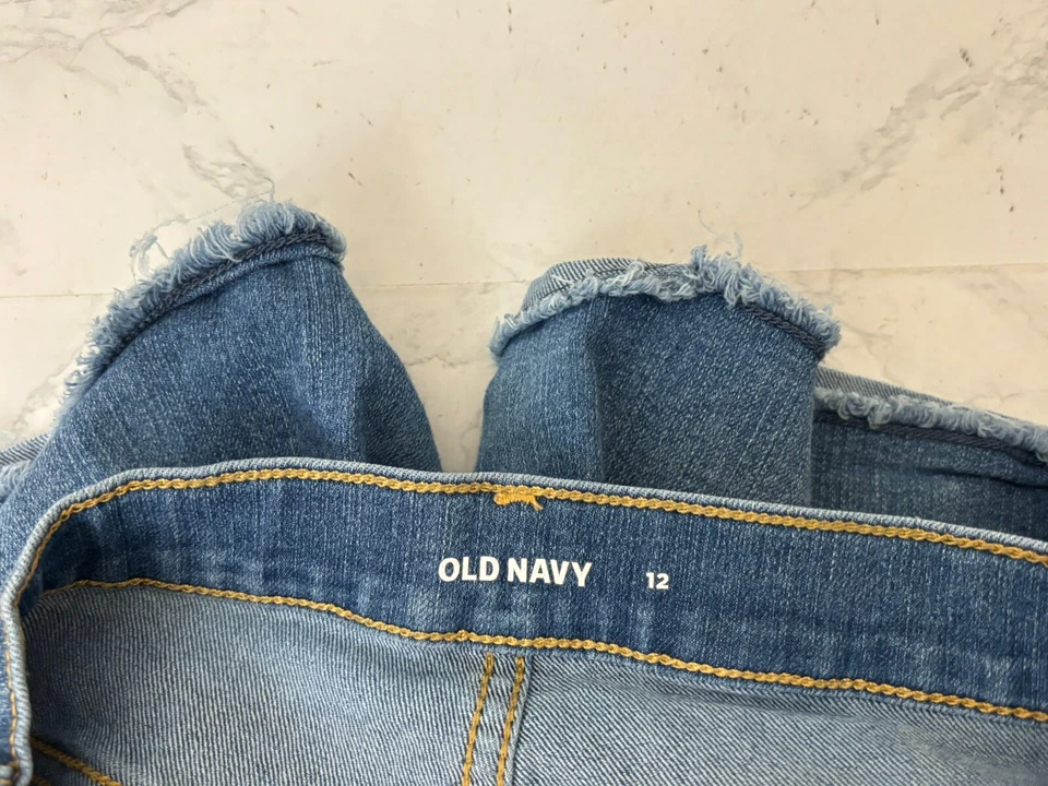 Pantalones Cortos Denim Azul Marino Antiguo Niñas Talla 12 Tiro Medio 100% Algodón Puños Rasgados L1 Foto 3 de 3