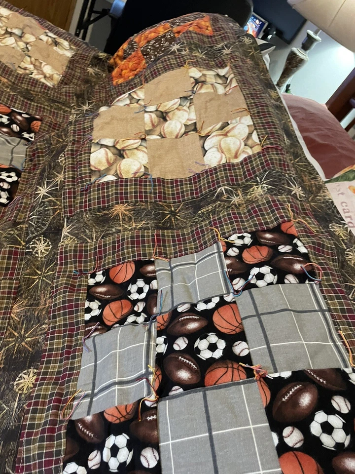 Handmaid sports quilt 60 x 62 baseball soccer basketball football Fall Colors - Image 4 of 4