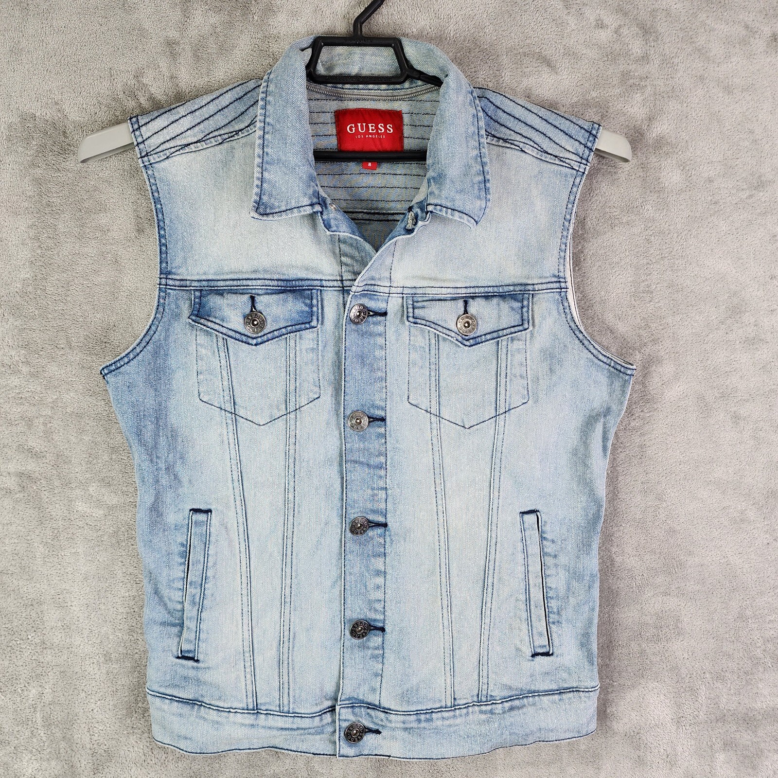 Chaleco vaquero de mezclilla azul Guess para mujer sin mangas con botones delanteros talla M mediano