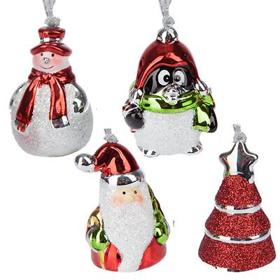 Christbaumschmuck 4er Set Figurenkugeln silber und farbig