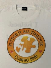 Vintage 1990s 90s Compaq Computer Put It Together Puzzle Art Tech Team T-Shirt L