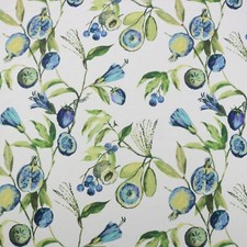 BALLARD DESIGNS ALANA BLUE FRUIT BOTANICAL FLORAL GREEN FABRIC BY THE YARD 56"W