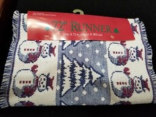 HOLIDAY CHRISTMAS TABLE RUNNER 13" X 72" 100 COTTON MADE IN INDIA SNOWMEN TREES