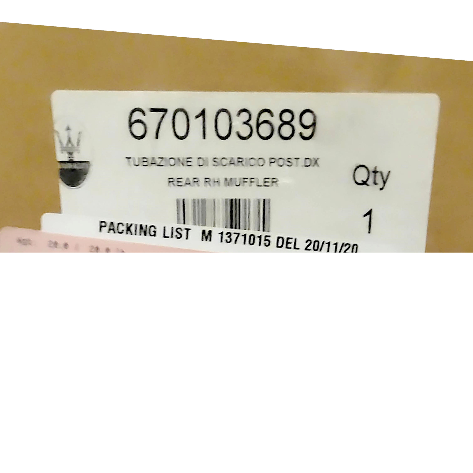 GENUINE MASERATI 2014-17+ Ghibli RH Rear Exhaust Pipe Muffler Silencer 670103689