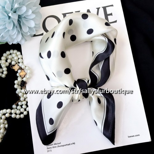 Sallys 100% Silk Scarf Bandanna Dots Print Square Necktie Hairband 53cm - Bild 11 von 41