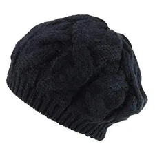 Armycrew Women's Cable Twisted Knit Stretchable Winter Beret One Size Black