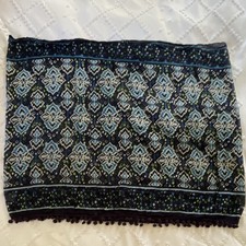 Vera Bradley Blue White Geometric Pattern scarf with Pom Pom Trim
