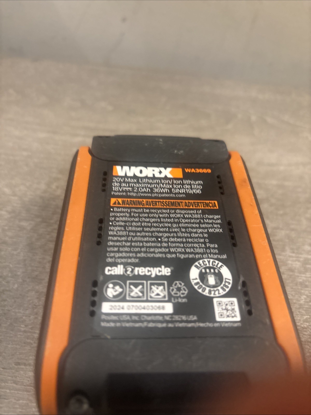 WORX [WA3669] 20V MAX POWER SHARE 2.0 AH LI-ION BATTERY  2024 BUILD DATE NEW!