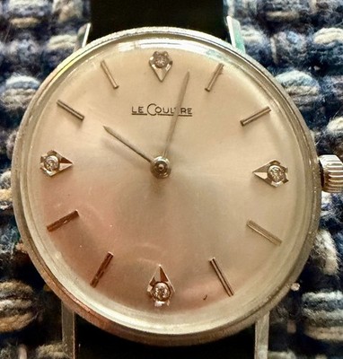 LeCoultre 14k White Gold Dress Watch   Diamond Markers   Vintage 1950s   Rare