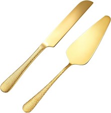 Gold Cake Knife and Server Set, Stainless Steel Wedding Cake Cutting Set