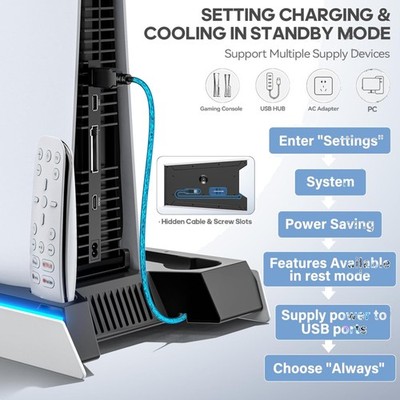 PS5 Stand with Built-in Adjustable Fan & USB Charging - Manage Heat with Style