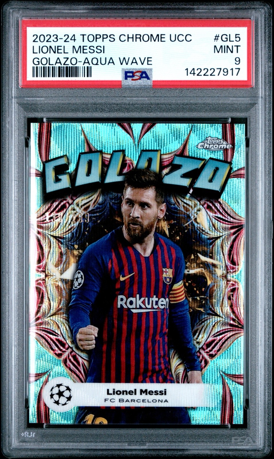 2023-24 Topps Chrome UEFA Club Competitions - Golazo Lionel Messi #GL-5 Aqua...