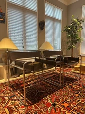 Pair of Marcel Breuer Wassily Chairs for Knoll Black Leather and Tubular Chrome