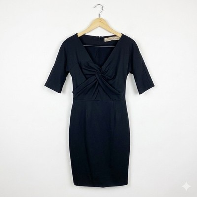 Lela Rose Black Twist Front Sheath Dress Silk Lined Made in USA Size 4 Luxury