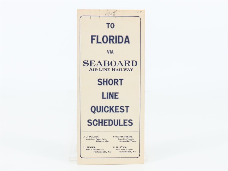 Antique SAL Seaboard Air Line Short Line to Florida Public Timetable 1908
