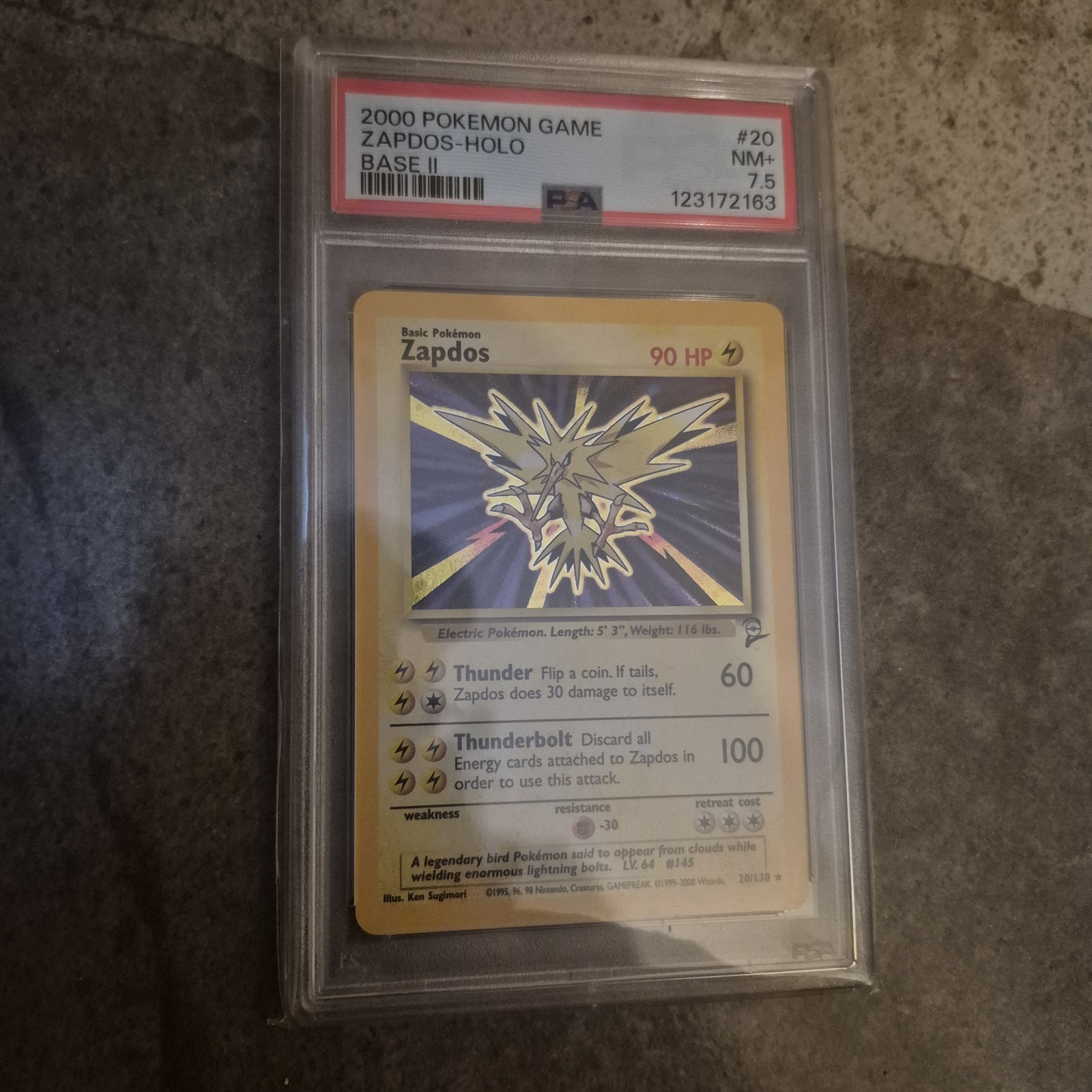 2000 Pokemon Game Card Zapdos Holo Base PSA 7.5 Pop (2) 💎Unique None-Alike