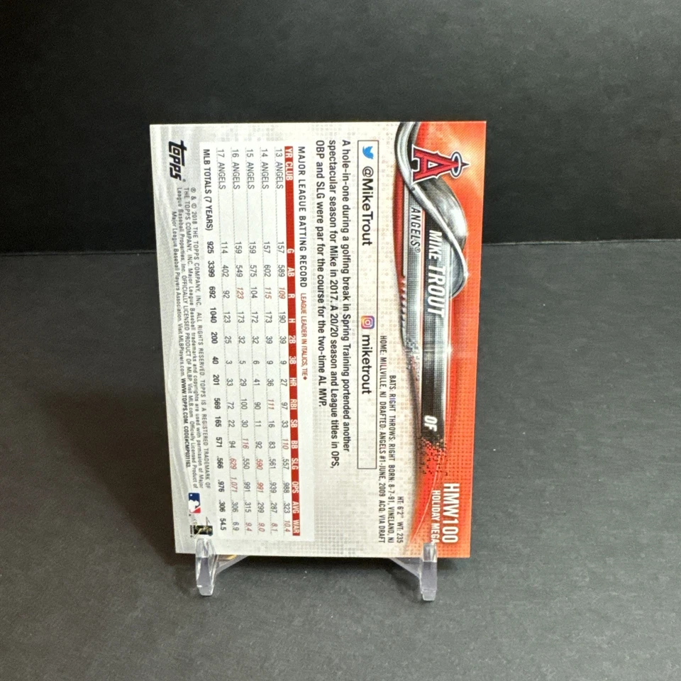 2018 Topps HOLIDAY MEGA Baseball #HMW100 Mike Trout ANGELS EX/NM - Image 2 of 2