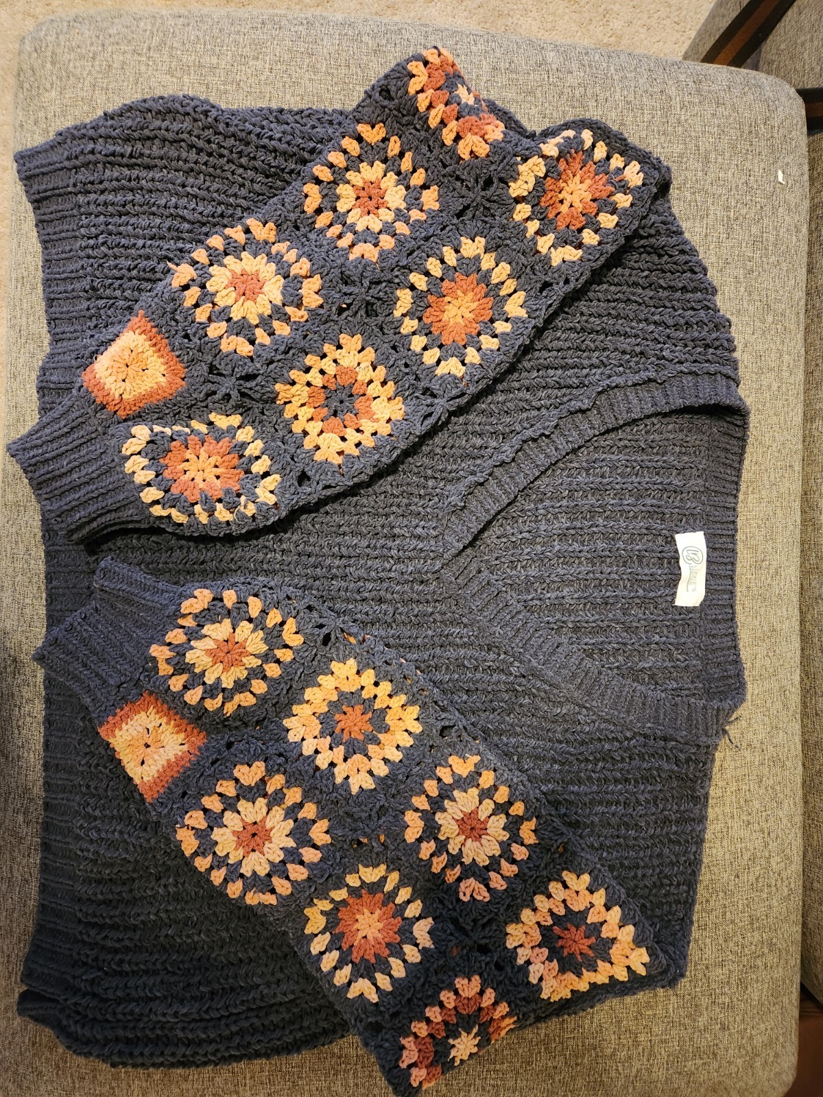 Knit Patchwork Gray Sweater - image 3