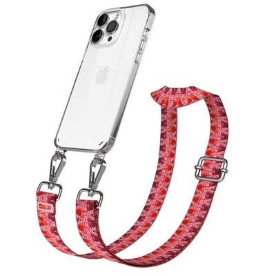 Silikon Hülle mit Band für Apple iPhone 14 Pro Max Case Berre / Rosa  Mix-Silber