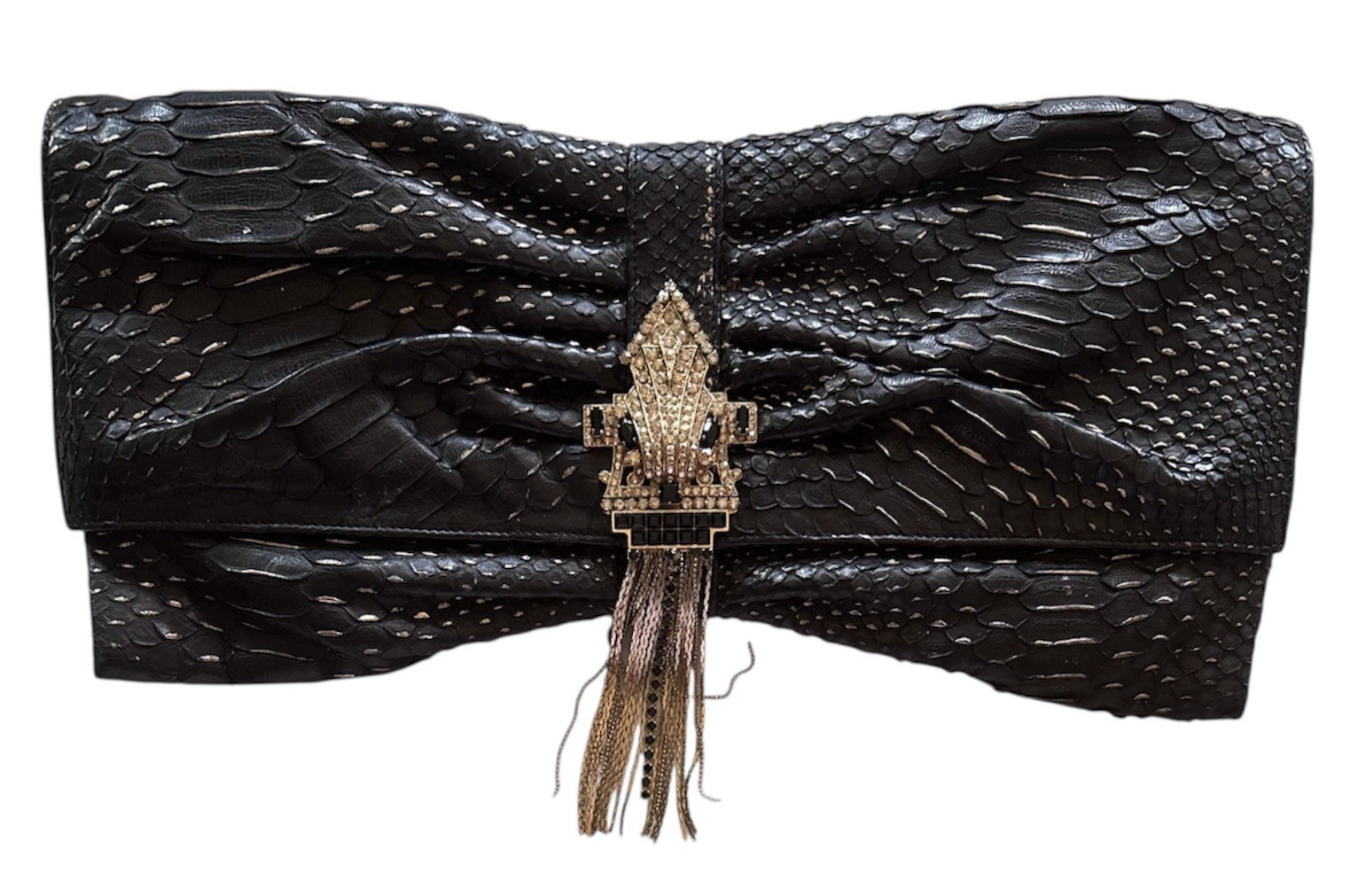 Judith Leiber Python SnakeSkin Crystal Black Day … - image 8
