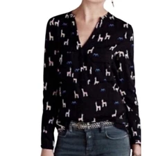 Anthropologie Maeve Black Llama Top Size 4