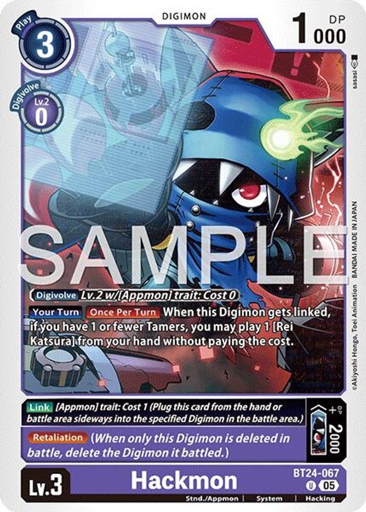 2026 Digimon Card Game: Time Stranger Hackmon (#BT24-067 U, Uncommon, Near Mint)