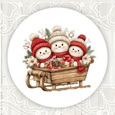 Christmas Snowmen Sledding Stickers Round Matte Labels Seals