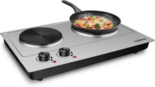 CUSIMAX 1800W Double Hot Plate, Stainless Steel Silver Countertop Burner Portabl