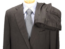 Brooks Brothers Suit 44R Gray Pinstripe 39x26 Pleat Pants 100 Wool USA 2 Piece