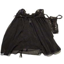 Dreamgirl Black Babydoll Lingerie Set w/ G-String Size Small NWT 