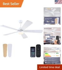 Low Profile 52" Reversible Ceiling Fan with LED Light & Dual Control Options