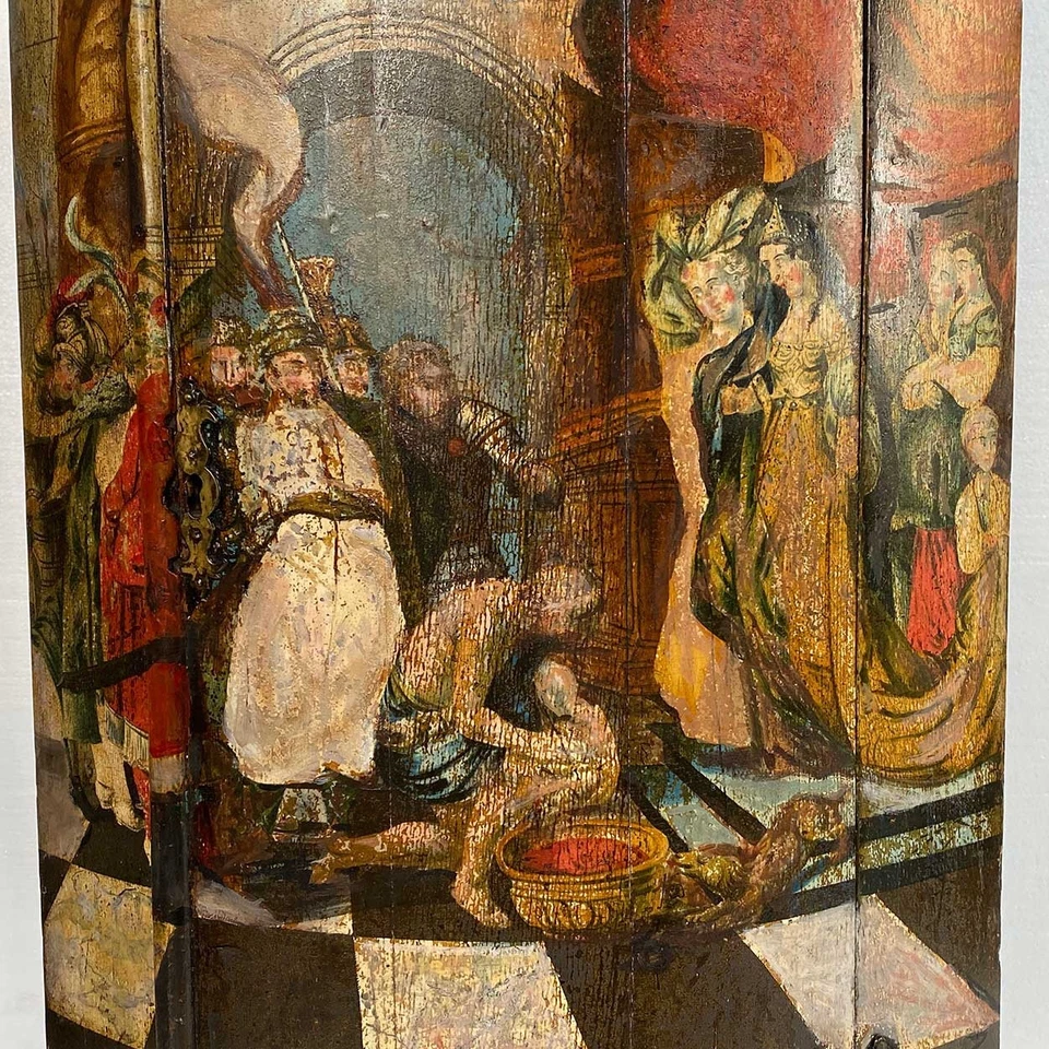 Antique English Georgian Painted Pine Bowfront Hanging Corner Cabinet c. 1770 - Image 3 of 4