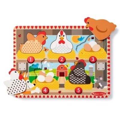 Melissa & Doug Happy Hens Push to Pop Wooden Puzzle, Montessori-Inspired