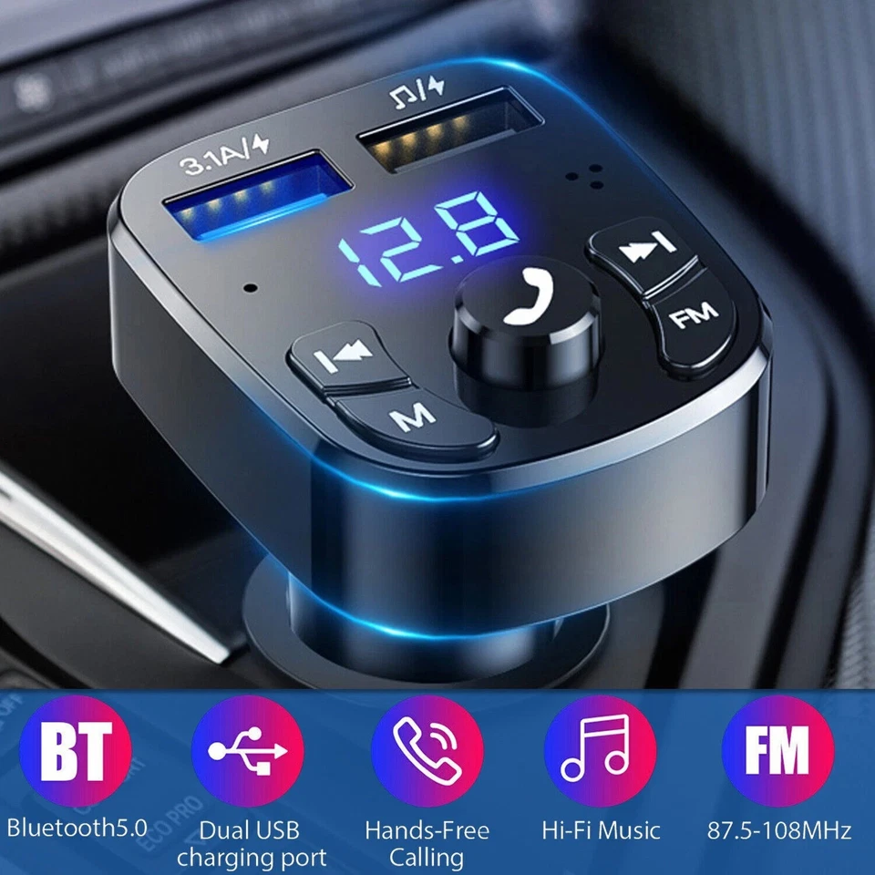 Bluetooth  Car FM Transmitter 5.0 Dual USB Fast Charge Hands Free Music Adapter - Image 3 of 4