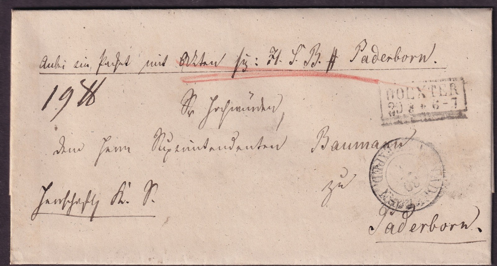 Labling Parcels PRUSSIA 1860s PARCEL-ACCOMPANYING ENVELOPE HÖXTER TO PADERBORN W/ LABEL ...