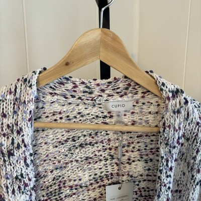 Cupio NWT White Speckled Knit Open Cardigan Boho Chic Preppy Women s 2X *NOTE