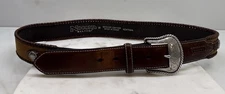 Nocona Belt Co Vtg Genuine Brown Leather Chrome Western Buckle SZ 36 #132