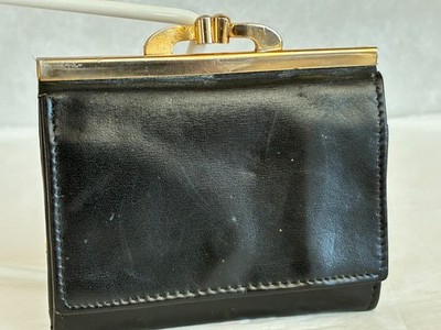 Vintage Dunhill Black Leather Coin Case/Coin Purse/Tri-Fold Wallet ITALY