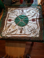 Luxury Head Square Silk Scarf- Horse Saddle Belt Patterned, 90cm x 90cm