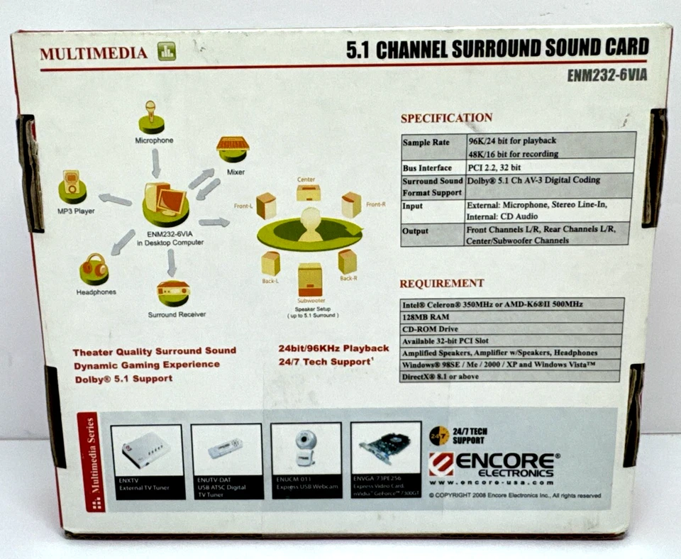 ENCORE ENM232-VIA 5.1 Channels 24-bit 96KHz PCI Interface Surround Sound Card - Image 2 of 4
