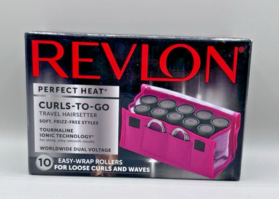 REVLON Perfect Heat CURLS-TO-GO Electric Travel Hairsetter Pink Pouch Clips