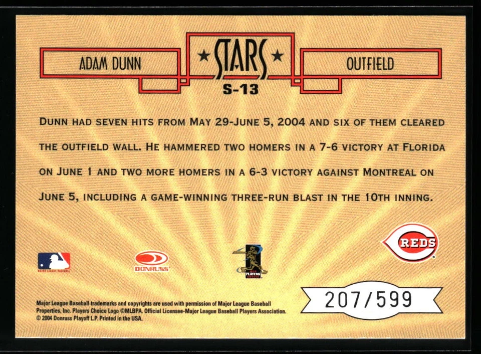 Adam Dunn 2004 Leaf Certified Cuts #S-13 Stars #/599 Cincinnati Reds - Image 2 of 2