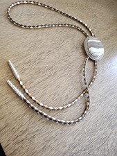 Vintage Picture Jasper Bolo Tie Silver Tone Leather