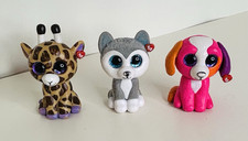 TY Beanie Boos Lot of 3 Mini Boo Figures - Slush Huskie Safari Giraffe Pink Dog