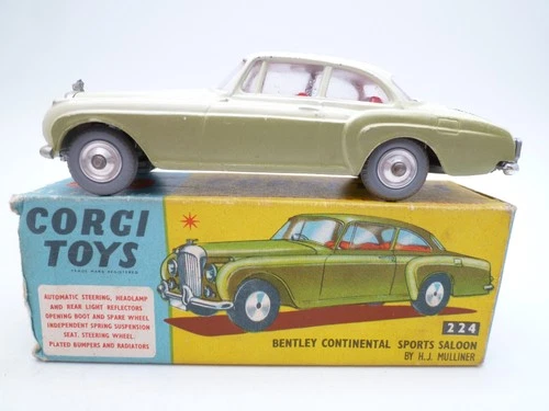 VINTAGE CORGI TOYS 224 BENTLEY CONTINENTAL HJ MULLINER IN ORIGINAL BOX 1961