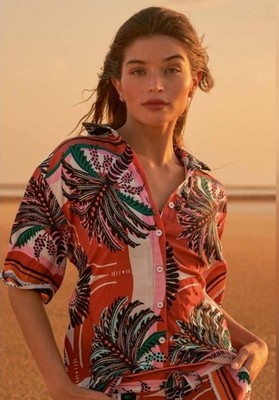 Maaji Eclectic Palms Seona Shirt Button Down Beach Vacation Sz M