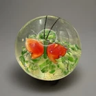 Vintage Art Glass Small Round Paperweight with ButterflyDesign Murano Style